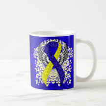 Blauw en Geel Awareness Ribbon met Wings