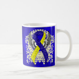 Blauw en Geel Awareness Ribbon met Wings Koffiemok