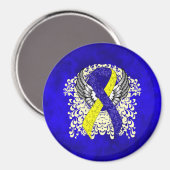 Blauw en Geel Awareness Ribbon met Wings Magneet (Voorkant / Achterkant)