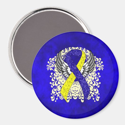 Blauw en Geel Awareness Ribbon met Wings Magneet (Voorkant / Achterkant)