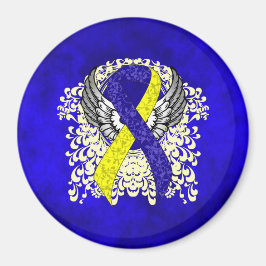 Blauw en Geel Awareness Ribbon met Wings Magneet