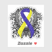 Blauw en Geel Awareness Ribbon met Wings Sticker (Vel)