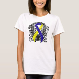 Blauw en Geel Awareness Ribbon met Wings T-shirt