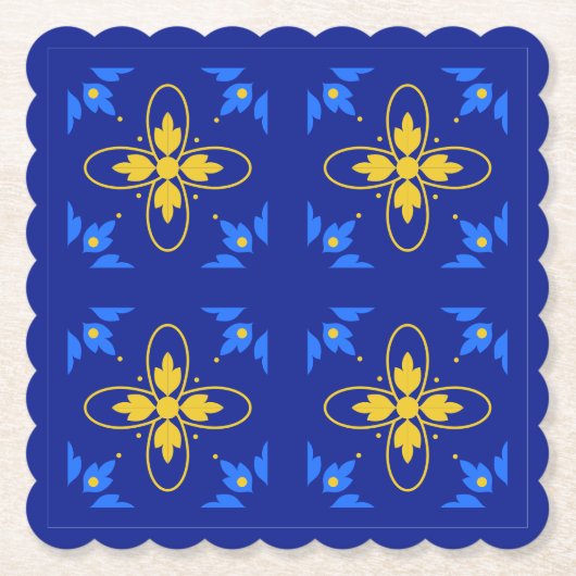 Blauw en geel Azulejo Kartonnen Onderzetters (Voorkant)