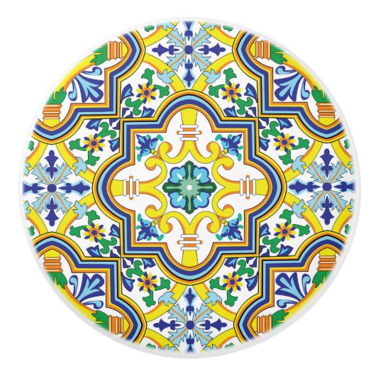💛 💙 blauw en geel Azulejos Keramische Knop (Voorkant)