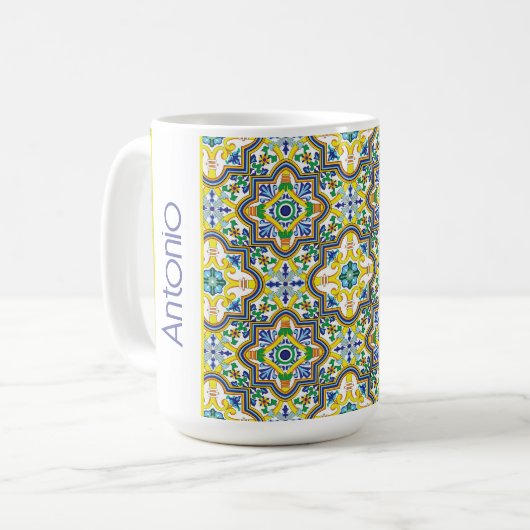 💛 💙 blauw en geel Azulejos Koffiemok (Voorkant links)