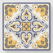 💛 🤍 Blauw en geel Azulejos, Stone Stenen Onderzetter (Voorkant)