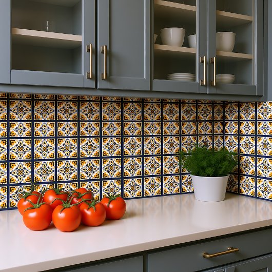 💛 🤍 Blauw en geel Azulejos, Stone Tegeltje