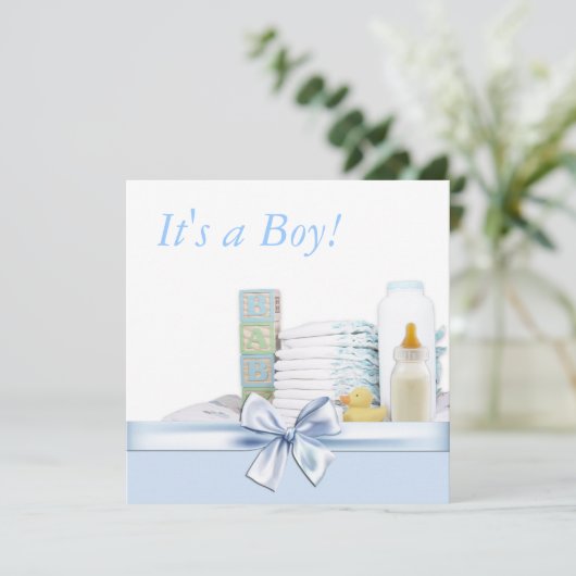 Blauw en geel Baby shower Kaart (Staand voorkant)
