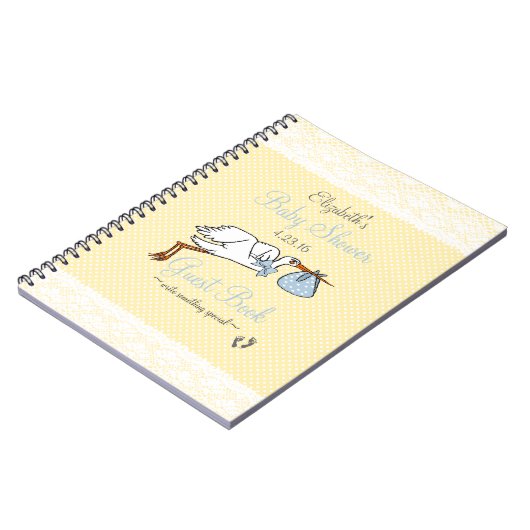 Blauw en geel Baby shower Stork Guest Book Notitieboek (Linkerzijde)
