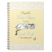 Blauw en geel Baby shower Stork Guest Book Notitieboek (Voorkant)
