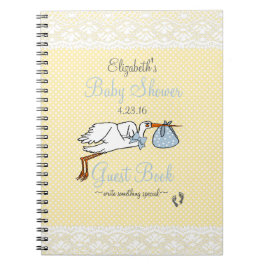 Blauw en geel Baby shower Stork Guest Book Notitieboek