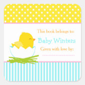 Blauw en geel Baby shower Vierkante Sticker (Voorkant)
