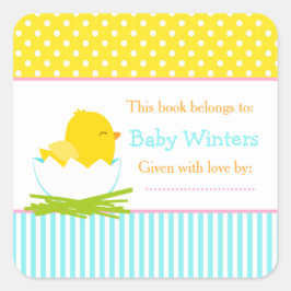 Blauw en geel Baby shower Vierkante Sticker