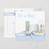 Blauw en geel babyfeest kaart (Voorkant / Achterkant)