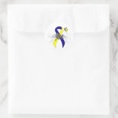 Blauw en geel bewustzijn Lint met vlinder Ronde Sticker (Tas)