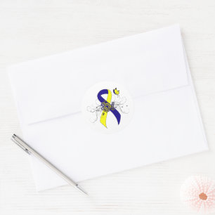 Blauw en geel bewustzijn Lint met vlinder Ronde Sticker