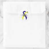 Blauw en geel bewustzijn Lint met vlinder Ronde Sticker (Tas)