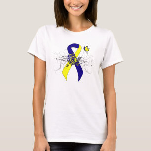 Blauw en geel bewustzijn Lint met vlinder T-shirt