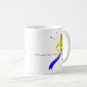 Blauw en geel bewustzijn lintvlinder koffiemok (Voorkant rechts)