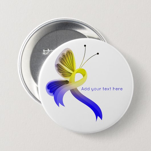 Blauw en geel bewustzijn lintvlinder ronde button 7,6 cm (Voorkant /achterkant)
