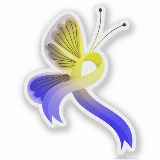 Blauw en geel bewustzijn lintvlinder sticker (Voorkant)