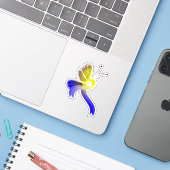 Blauw en geel bewustzijn lintvlinder sticker (Laptop met iPhone)