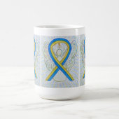 Blauw en geel bewustzijn Ribbon Angel Art Mok (Center)
