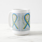 Blauw en geel bewustzijn Ribbon Angel Art Mok (Voorkant links)