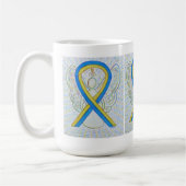 Blauw en geel bewustzijn Ribbon Angel Art Mok (Links)