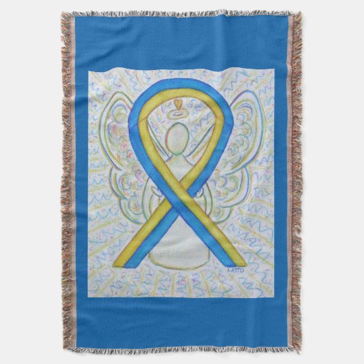 Blauw en geel bewustzijn Ribbon Angel Blanket Deken (Voorkant Verticaal)
