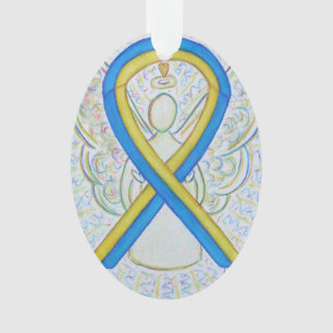 Blauw en geel bewustzijn Ribbon Angel Ornament