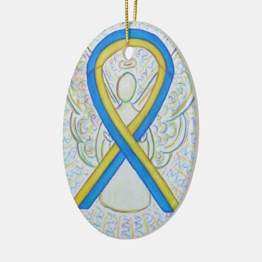 Blauw en geel bewustzijn Ribbon Angel Ornament (Links)