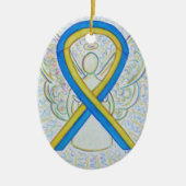 Blauw en geel bewustzijn Ribbon Angel Ornament (Voorkant)