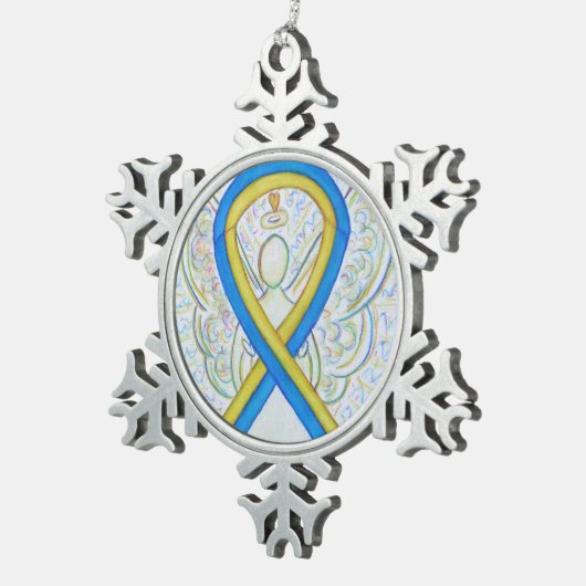Blauw en geel bewustzijn Ribbon Angel Ornament (Rechts)
