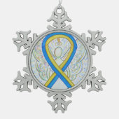 Blauw en geel bewustzijn Ribbon Angel Ornament (Voorkant)