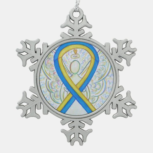 Blauw en geel bewustzijn Ribbon Angel Ornament (Voorkant)