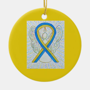 Blauw en geel bewustzijn Ribbon Angel-siervoorwerp Keramisch Ornament