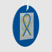 Blauw en geel bewustzijn Ribbon Angel-siervoorwerp Ornament (voorkant)