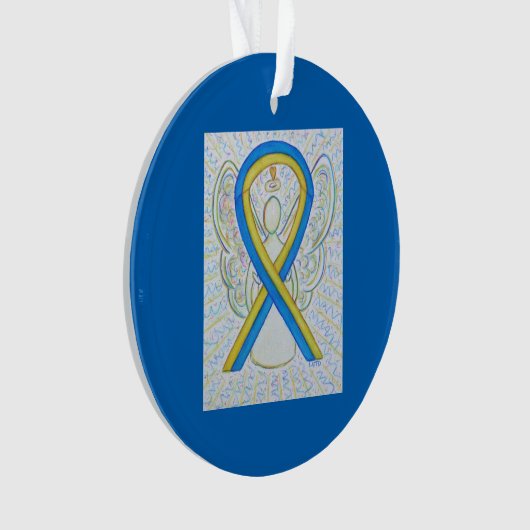 Blauw en geel bewustzijn Ribbon Angel-siervoorwerp Ornament (voorkant)