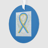 Blauw en geel bewustzijn Ribbon Angel-siervoorwerp Ornament (voorkant)