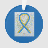 Blauw en geel bewustzijn Ribbon Angel-siervoorwerp Ornament (voorkant)