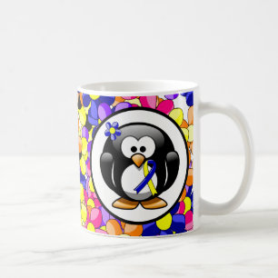 Blauw en geel bewustzijn Ribbon Penguin Koffiemok