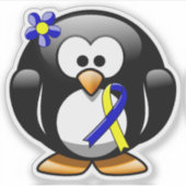 Blauw en geel bewustzijn Ribbon Penguin Sticker (Voorkant)