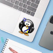 Blauw en geel bewustzijn Ribbon Penguin Sticker (Laptop met iPhone)