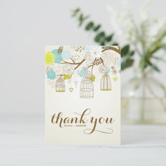 BLAUW- EN GEEL BIRDCAGES DANK U BRIEFKAART (Staand voorkant)