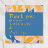 Blauw en Geel Bladige Botanische bruiloft dank u Bedankjes Labels (Voorkant)