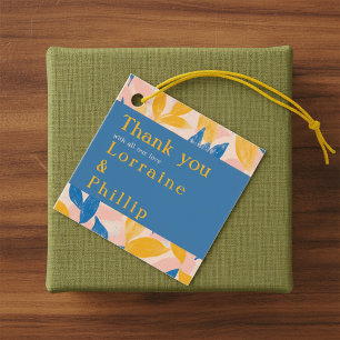 Blauw en Geel Bladige Botanische bruiloft dank u Bedankjes Labels