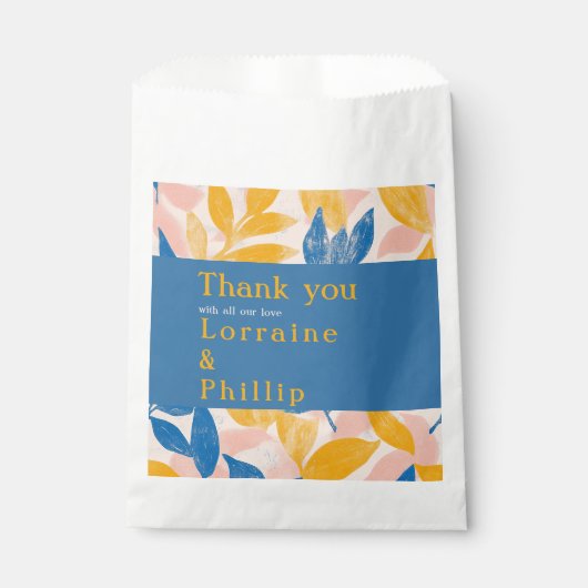Blauw en Geel Bladige Botanische bruiloft dank u Bedankzakje (Voorkant)