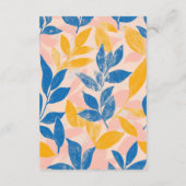 Blauw en Geel Bladige Lithografie Wedding Details Informatiekaartje (Achterkant)